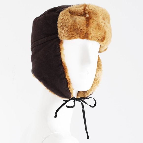 Conte of Florence Trapper Hat Brown Cotton Faux Fur Warm Winter Hat Italy - Picture 2 of 8